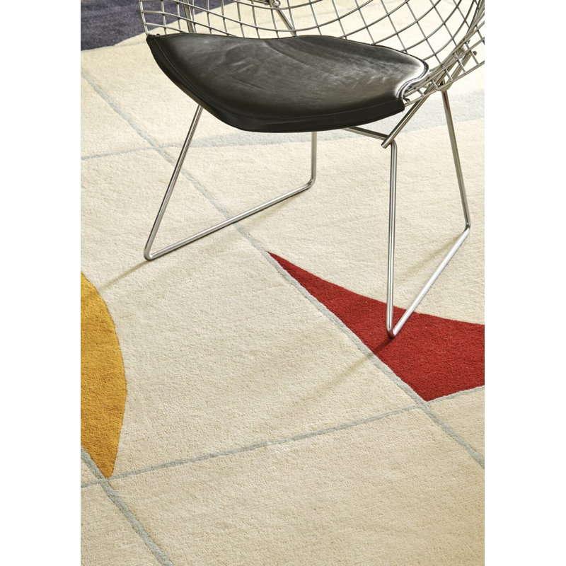 Stabile Hand Tufted Wool Geometric Shapes Area Rug in Ivory/Silver/Yellow/Black, Rectangle 8'2" x 11'6"