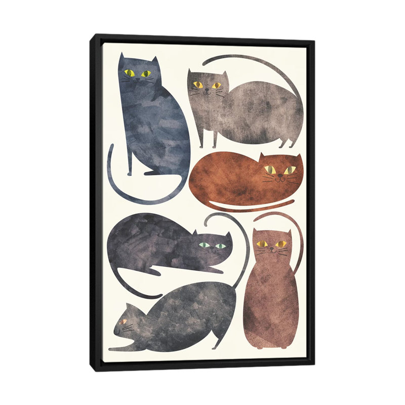 « chats », art sur toile, Toile avec cadre noir, H 48 po x l 32 po x P 1,5 po, Non mat
