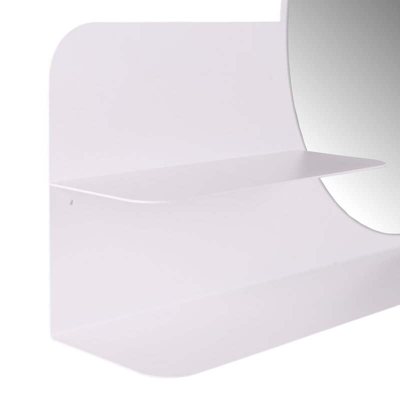 Metal Flat Wall Mirror with Shelves, White