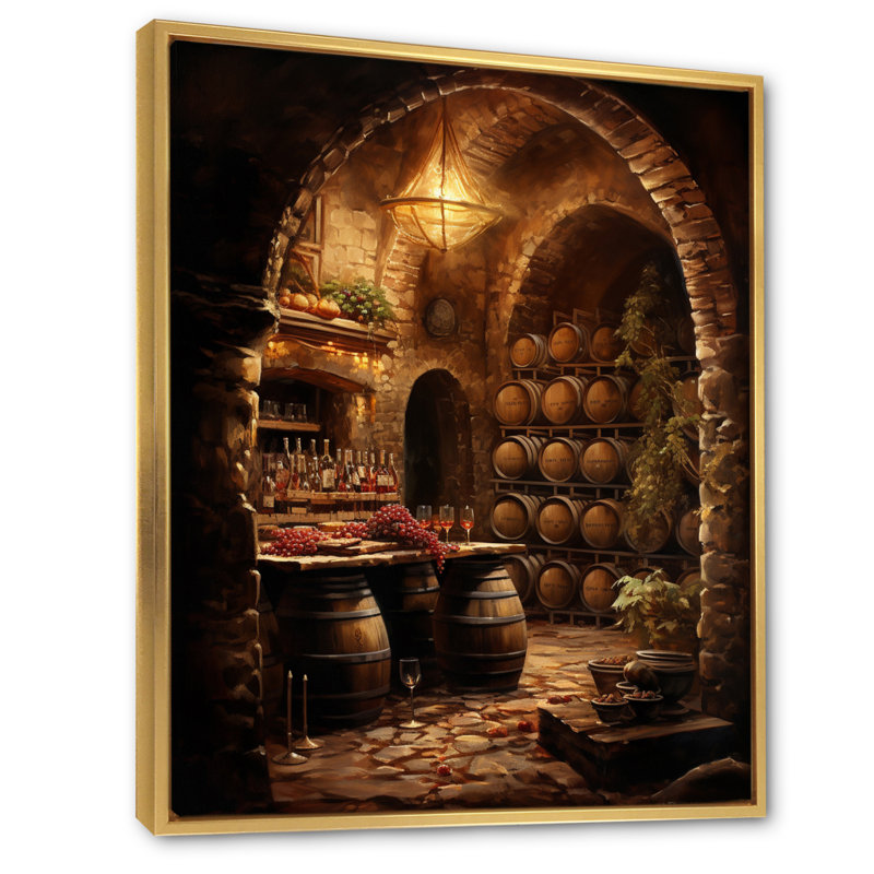 Harmonie de cave à vin - Art mural champagne, Cadre flottant doré, H 32 po x l 16 po x P 1 po