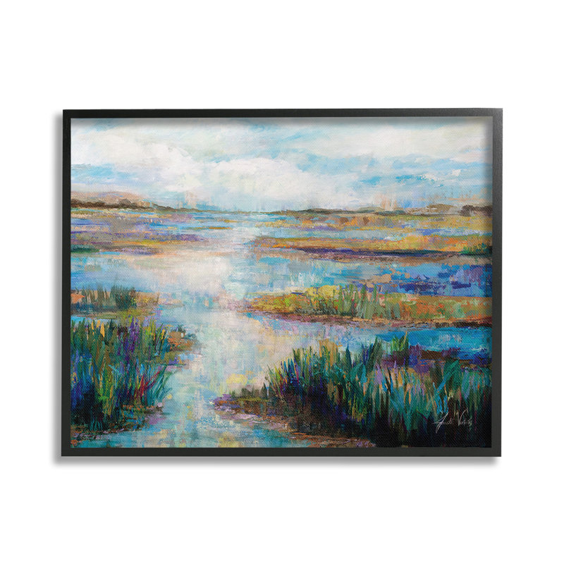 Art moderne de giclée de rivière moderne par Jeanette Vertentes, Giclée encadrée noir minuit, H 16 po x l 20 po
