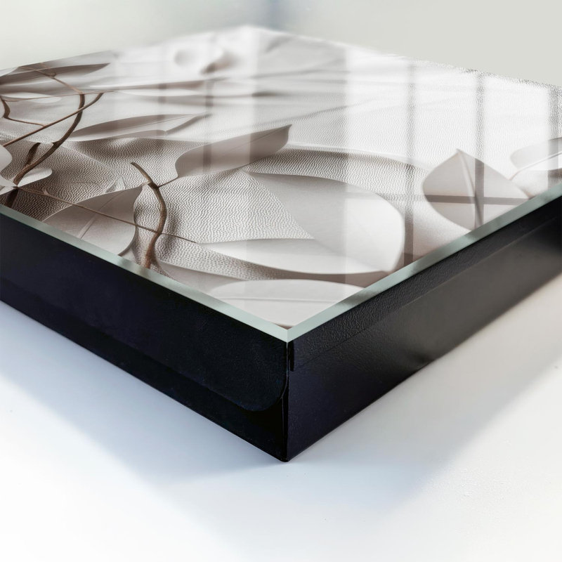 Key box for wall, Opens to the right, 30x30x5, Black, Minimalist leaves on a plain background, 