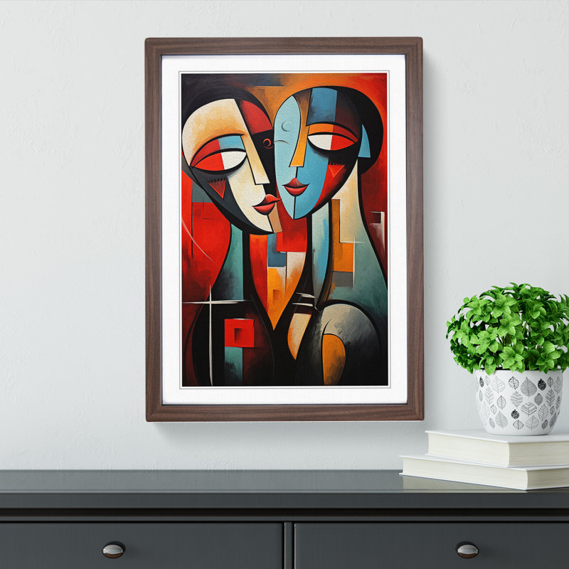 Lovers Abstract No.2 - Single Picture Frame Print on Wood, 46cm H x 34cm W x 2cm D, Walnut Framed