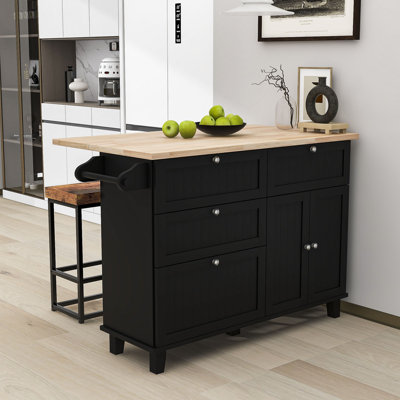 Rijwana 4 Drawers Kitchen Island Set With Drop Leaf And 2 Seatings