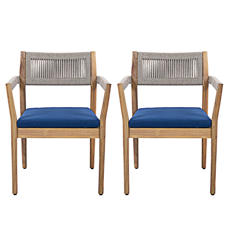 Ensemble de 2 chaises d'extérieur en bois avec coussins, 2