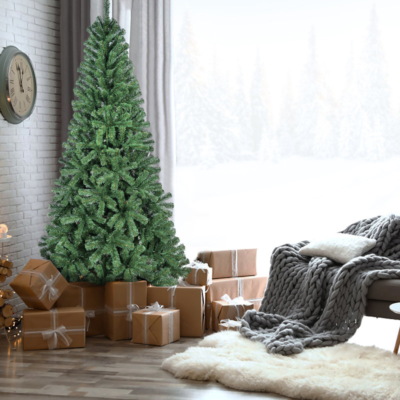 Arbre de Noël artificiel de 8 pi avec 1136 pointes, branches à charnières pour une installation rapide et pliable, support en métal idéal pour les petits espaces Holiday Spirit Design Installation simple, appartement parfait, bureau