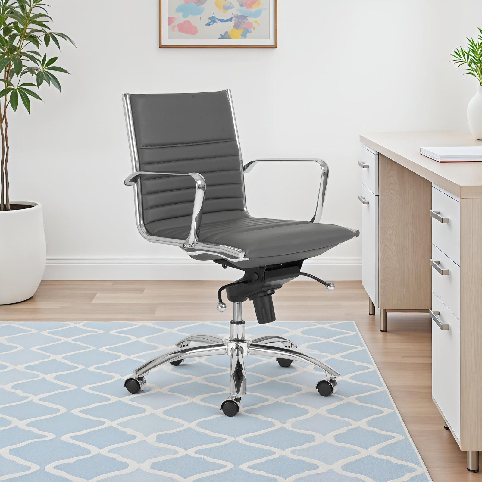 Naida Faux Leather Swivel Task Chair, Gray Faux Leather, Yes