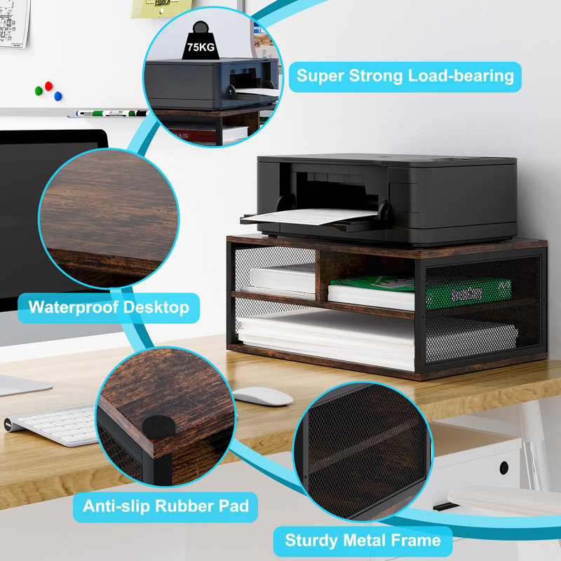 Desktop Printer Stand With Storage, Paper Organzier Shelf Printer Table Desk