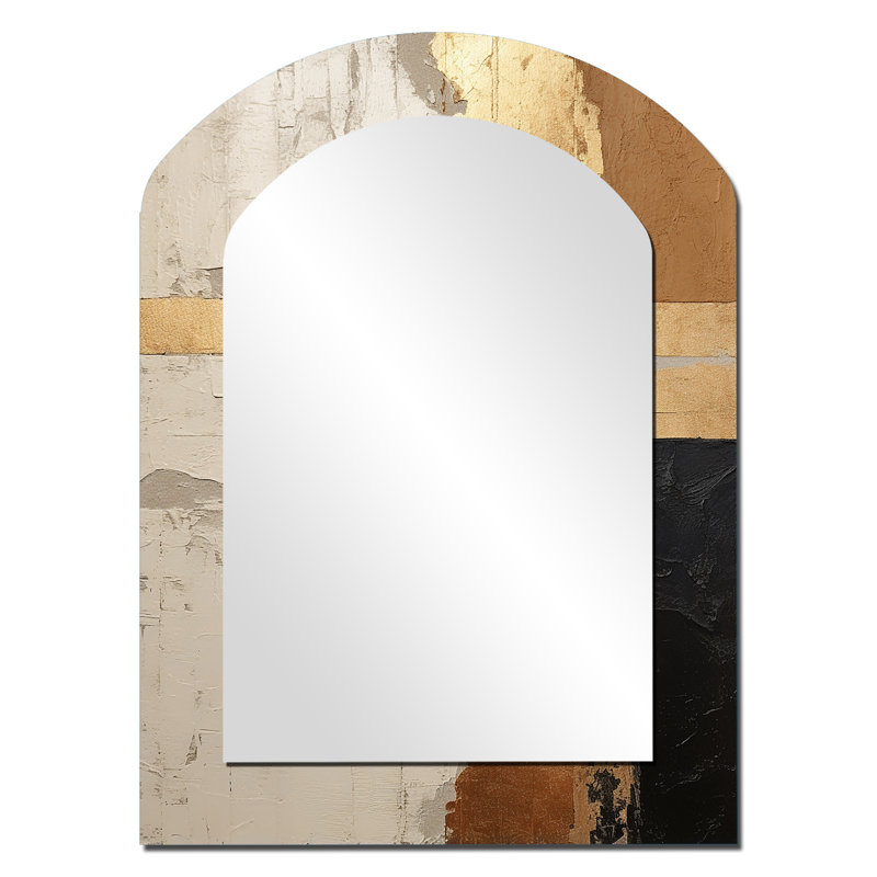 Abstract Beige Gold Road Collage IV - Abstract Collages Asymmetrical Large Wall Mirror, Modern Arch Unique Mirror, Printed Metal Art