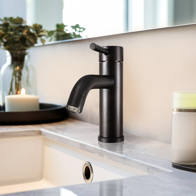 Single-Hole Single-handle Bathroom Faucet with Drain Assembly, Matte Black