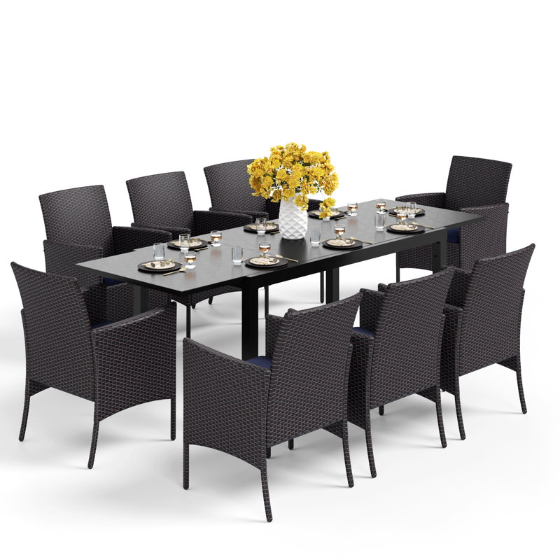 Armisha 8 - Person Patio Dining Set with Extendable Rectangular Table , Cushions Included