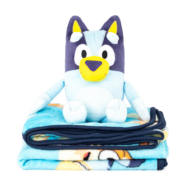 Bluey Dance Party Kids' Blue Fleece Throw Blanket and Plush Pillow Set