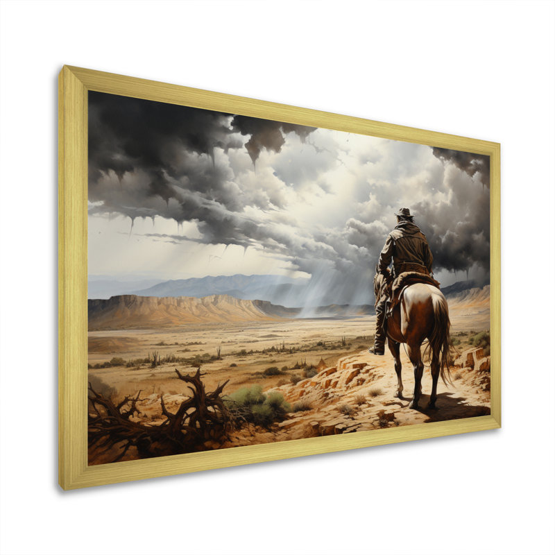Cowboy Calm Before The Storm - Cowboys Canvas Wall Art, H 16 po x l 32 po x P 1 po, Cadre doré à une seule photo