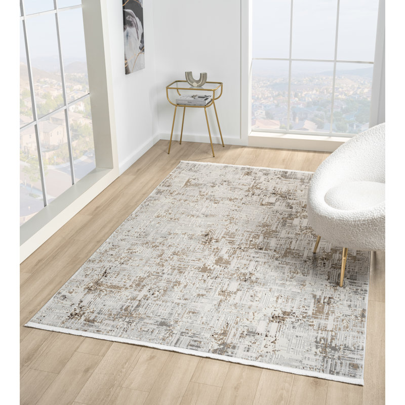 Tapis à motif abstrait crème Gints Collection, Rectangle 7 pi 10 po x 10 pi 10 po