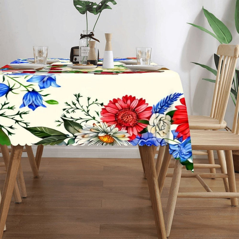 Nappe à motif floral festonné Juneteenth Cross, 60 x 120 pouces, fête et restaurant, Bleu, Abstrait