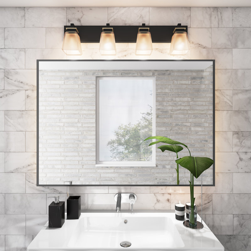 Éclairage pour meuble-lavabo à 4 lumières à intensité variable Eastwood, Noir / Nickel brossé, Blanc