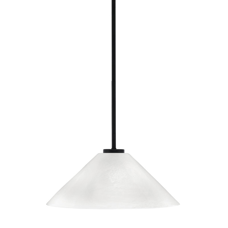 Luminaire suspendu à 1 lumière Amarmula, finition noir mat, verre marbré blanc 6,25 po, Blanc