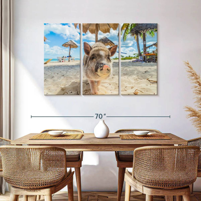 Cochon sale sur la plage, H 36 po x l 57 po