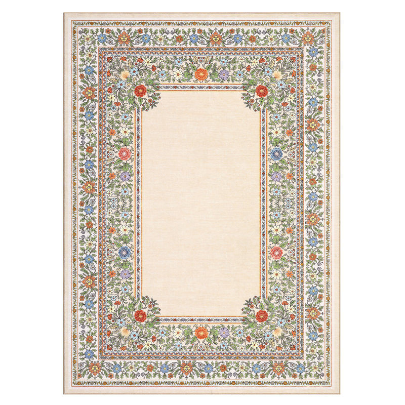 Floral Rug for Bedroom  Washable Area Rugs for Living Room Non Slip Thin, Soft Throw Carpet for Nursery, Kids Playroom, Classroom, Home Office Decor