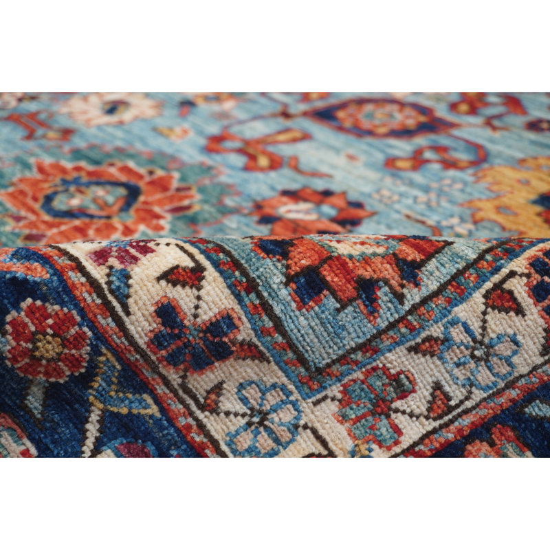 High-Quality Hand-Knotted Light Blue And Navy Area Rug