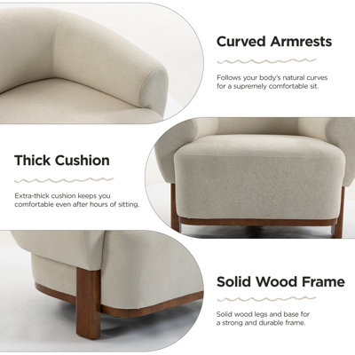 Modern Curved Upholstered Accent Chair With Solid Wood Legs, Fabric Barrel Armchair For Living Room Bedroom,Set Of 2