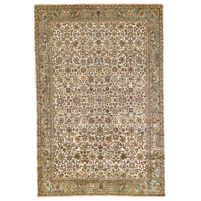 High-Quality Hand-Knotted Cream And Blue Area Rug