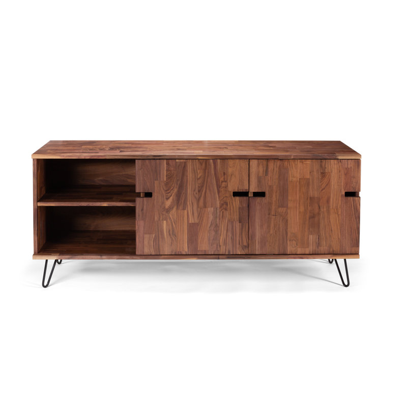 Zanesfield TV Media Stand and Accent Cabinet, Walnut with Sliding Doors