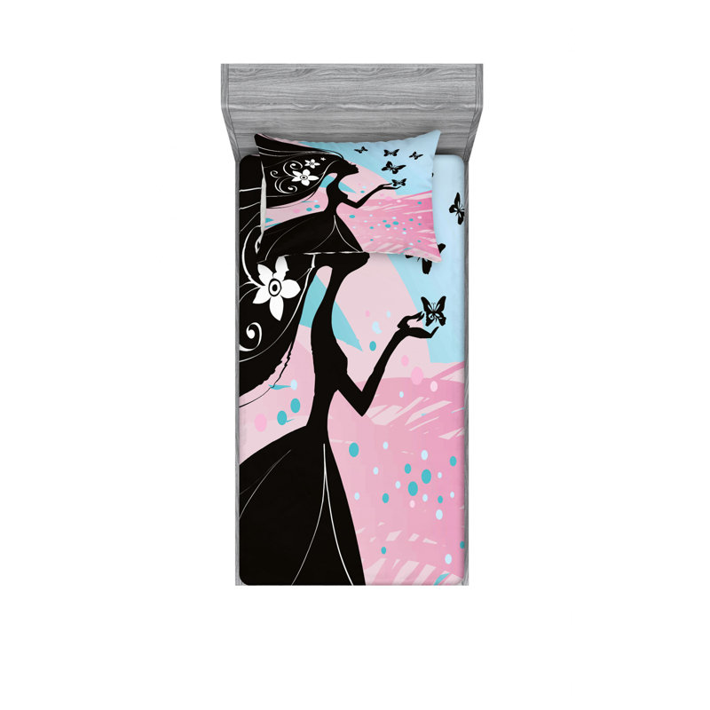 Ensemble de draps Madam Butterfly Head, Ensemble de draps pour lit simple TG avec drap-hou