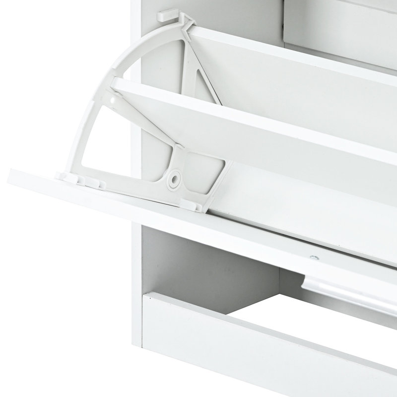 Élégant rangement à chaussures pour hall d'entrée avec 3 tiroirs et lumières à DEL, 2 tablettes blanches pratiques, Blanc