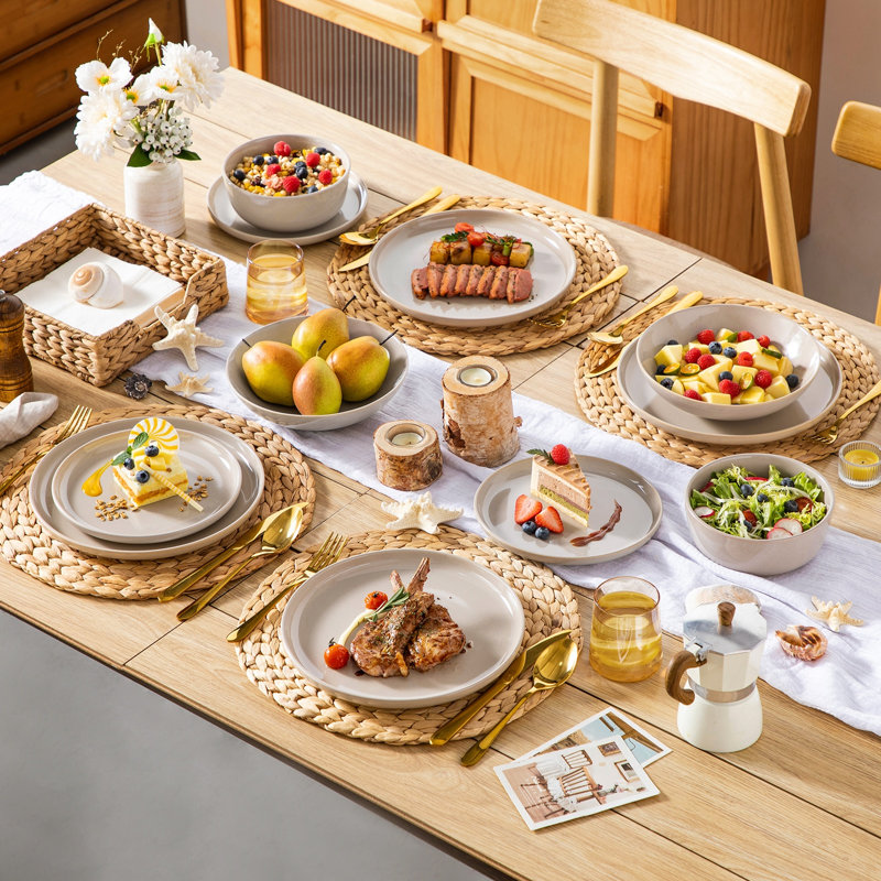 Service de table en grès 24 pièces pour 6 personnes avec finition vernis réactive réversible vancasso - comprend assiettes, assiettes à dessert, bols à pâtes et bols à céréales.