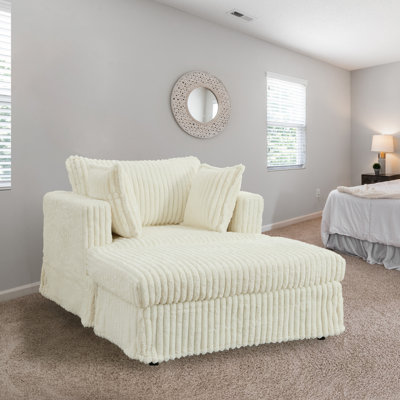 Enn 48.20" Upholstered Corduroy Accent Chair,Deep Seat Couch,Comfy Chair with Ottoman,Cozy Chaise with Skirt Design