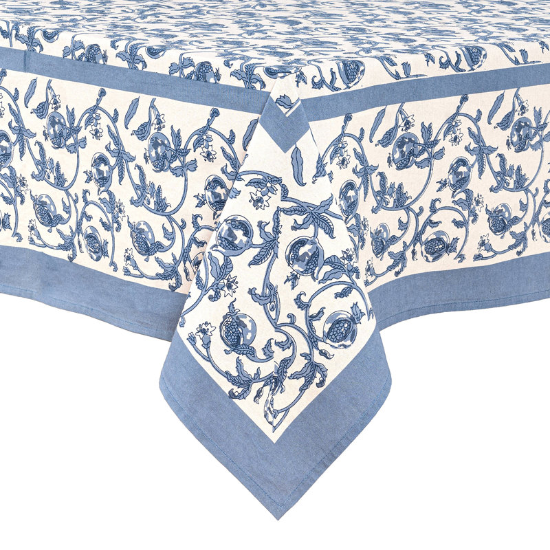 Granada Cornflower Blue Handmade Floral Tablecloth, 59" Square, Blue