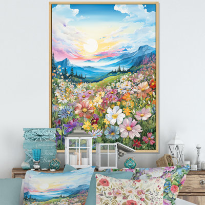 «Pink Seasonal Flowers Field in Mountain II», reproduction sur toile