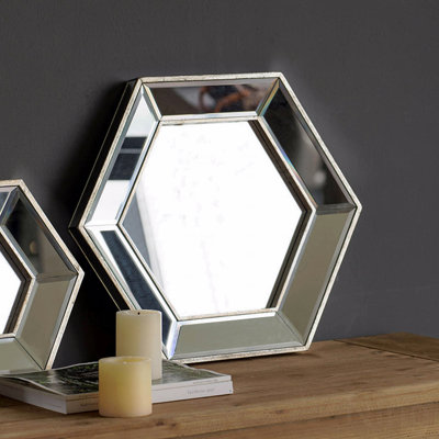 20" X 18" Hexagon Wall Mirror With Contemporary Glass Design, Home Decor Accent Mirror