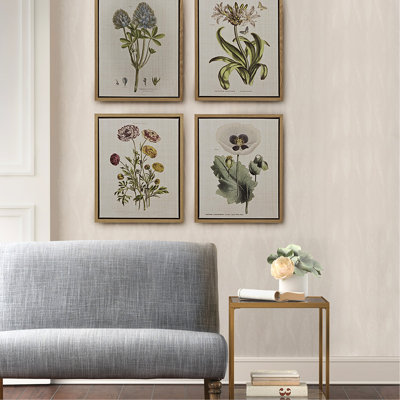 Lin botanique, art décoratif - 4 pièces pour murs de chambre à coucher, mur encadré 4 chambres à coucher en toile