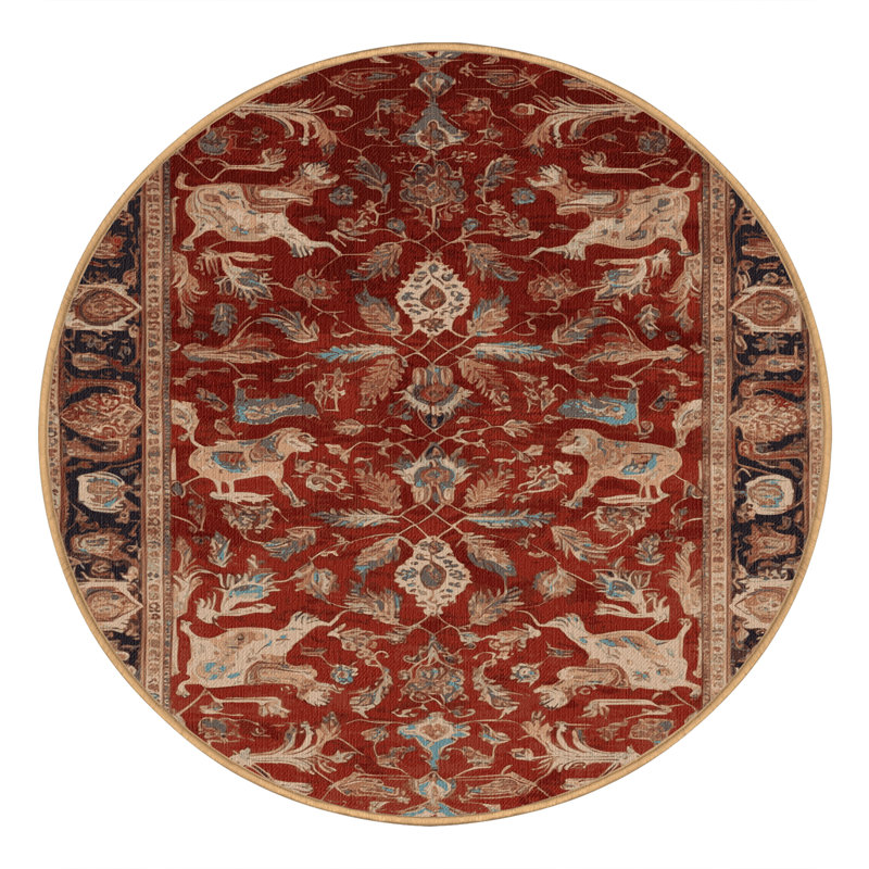 Machine Washable Persian Brown Area Rug, Round 5'