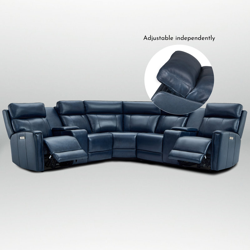 Canapé modulaire inclinable en cuir de 116 po, Cuir véritable bleu foncé, 2 Armless Chairs (1 Power + 1 Stationary)