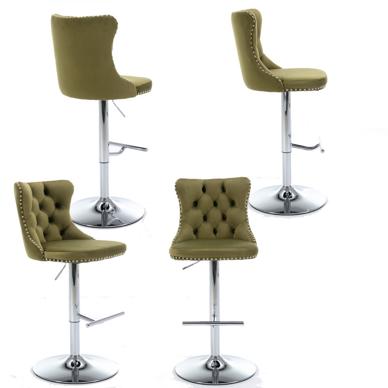 Tabouret de bar rotatif à hauteur réglable Kesthon, Argent, Vert olive