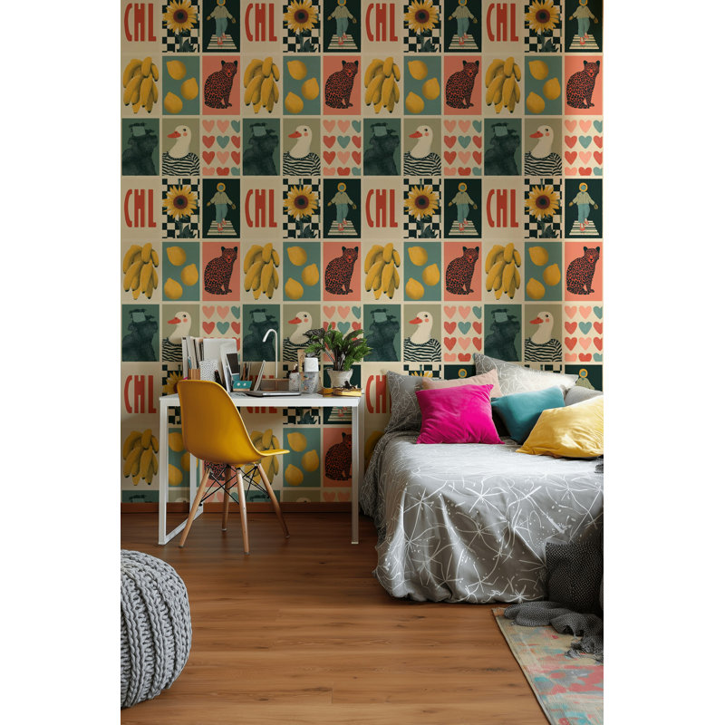 Décoration murale éclectique abstraite et vibrante, Peler et coller