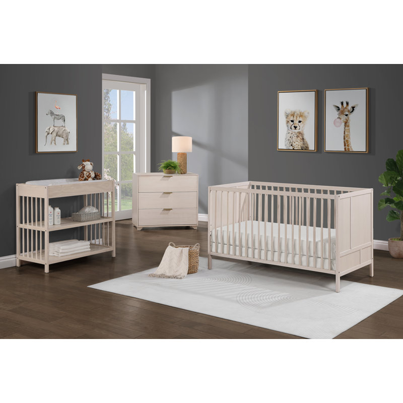 Lit de bébé Pixie Finn 3-en-1 en blanc délavé / blanc, Naturel / Blanc
