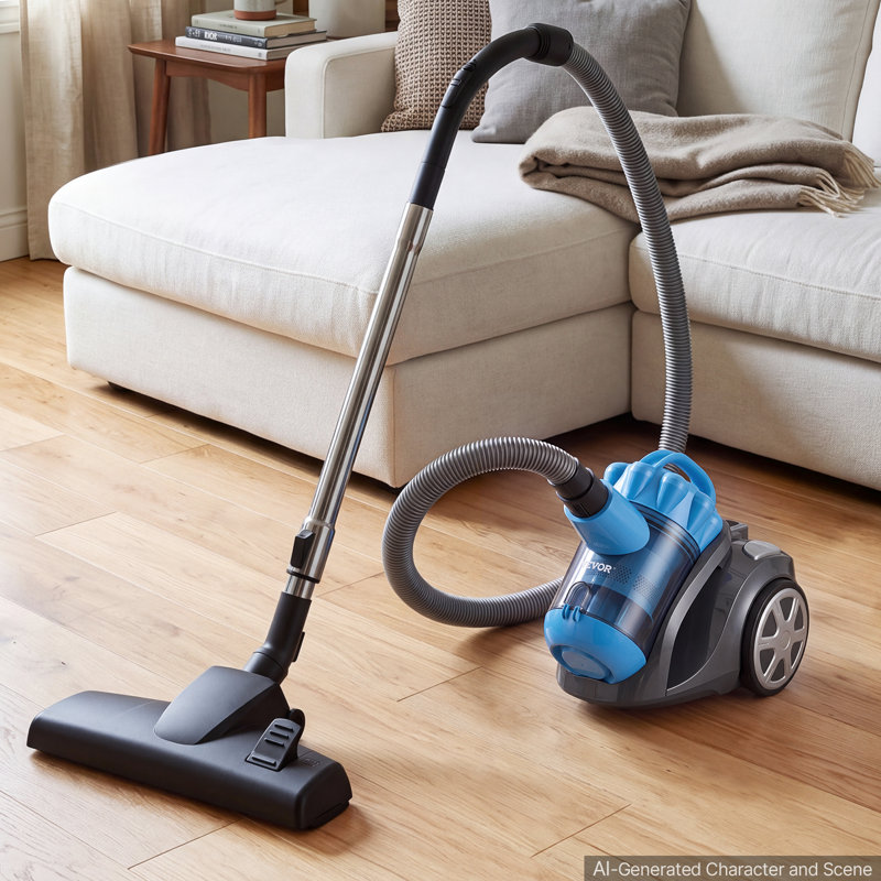 Canister Vacuum Cleaner 1000W 17 kPa Portable Bagless Canister Vacuum, for Carpets, Hardwood Floors, Pet Hair, Adjustable Strong Suction, Easy-to-Clean Filter, with Hose, Cleaning Attachments