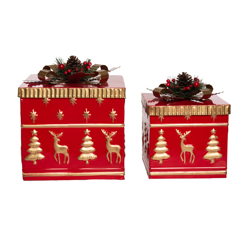  Ensemble de 2 boîtes gigognes rouges en métal 10 po
