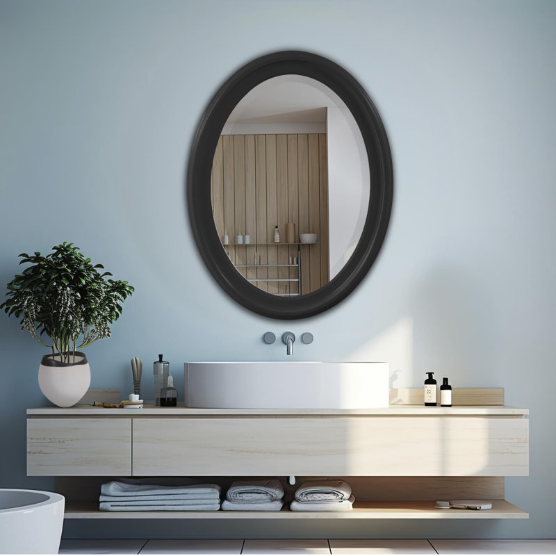 Borna Solid Wood Oval Mirror, Black