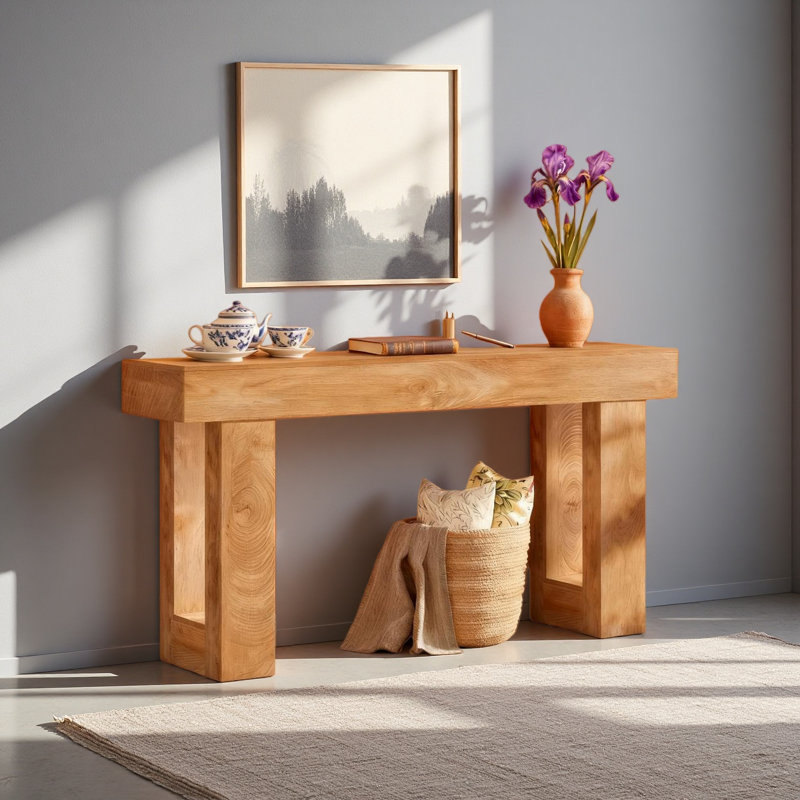 Wooden Console Table, Sofa Side Table, Living Room Table Rectangular Sofa Table Behind The Couch, Natural