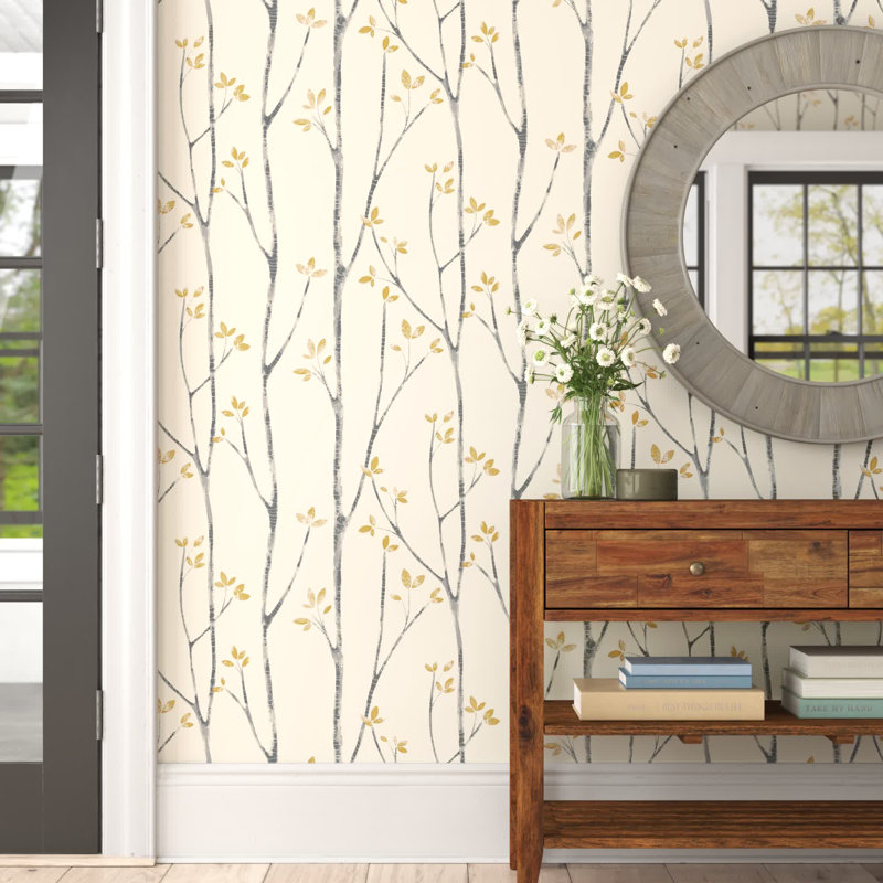 Rouleau de papier peint L 33 pi x l 20,5 po Signe Scandi Tree, Moutarde