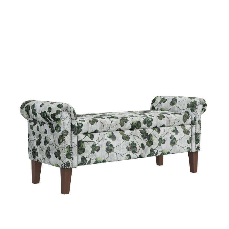 Olwyn Polyester Upholstered Storage Bench, Green Floral