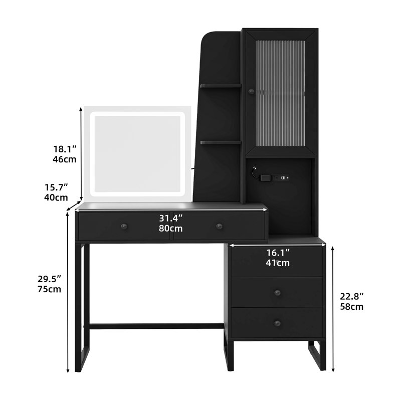 Makeup Vanity Mirror Makeup Vanity Table with Charging Station & Storage Shelf
