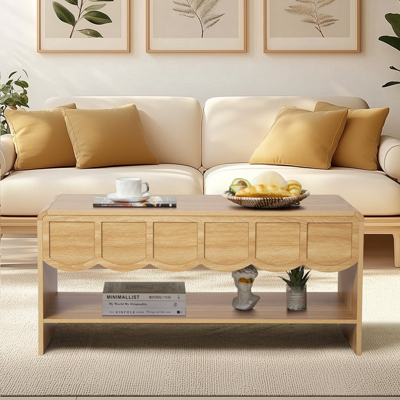 Table basse à plateau relevable avec rangement, Naturel