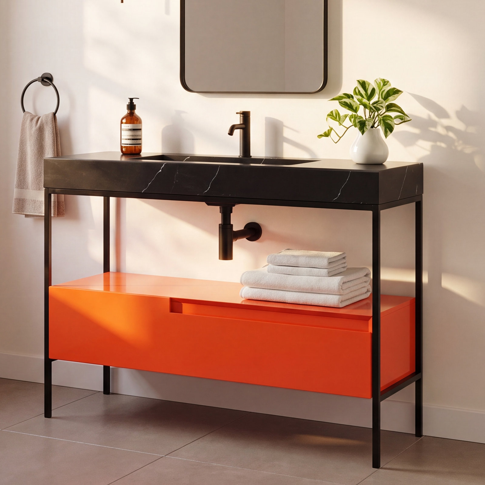 Armida 42" Cedar Single Bathroom Vanity, Red Amber, Black, Black