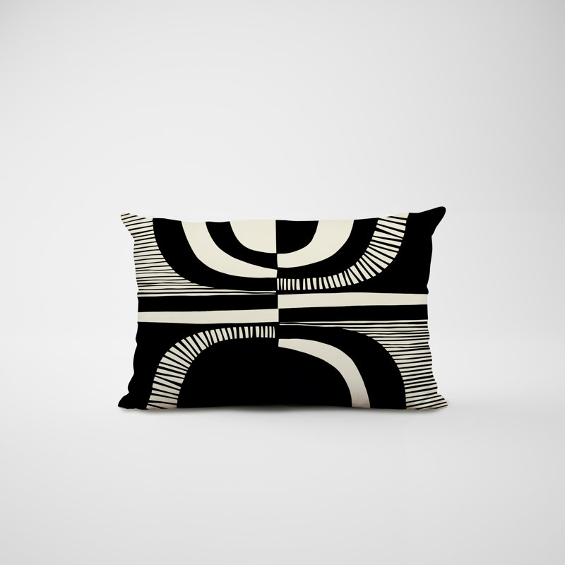 Chamu Polyester/Polyester Blend Lumbar Rectangular Indoor/Outdoor Pillow Cover & Insert, Black, 18"H x 25"W